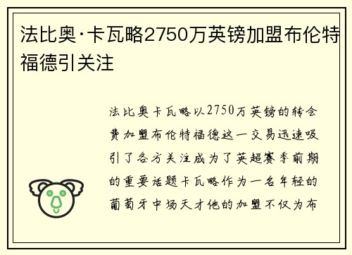 法比奥·卡瓦略2750万英镑加盟布伦特福德引关注