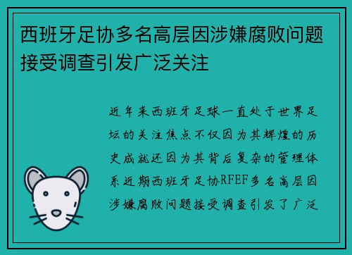 西班牙足协多名高层因涉嫌腐败问题接受调查引发广泛关注