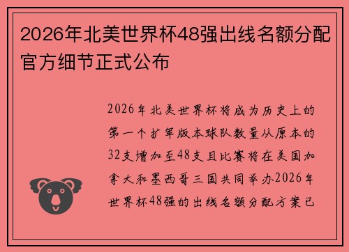 2026年北美世界杯48强出线名额分配官方细节正式公布